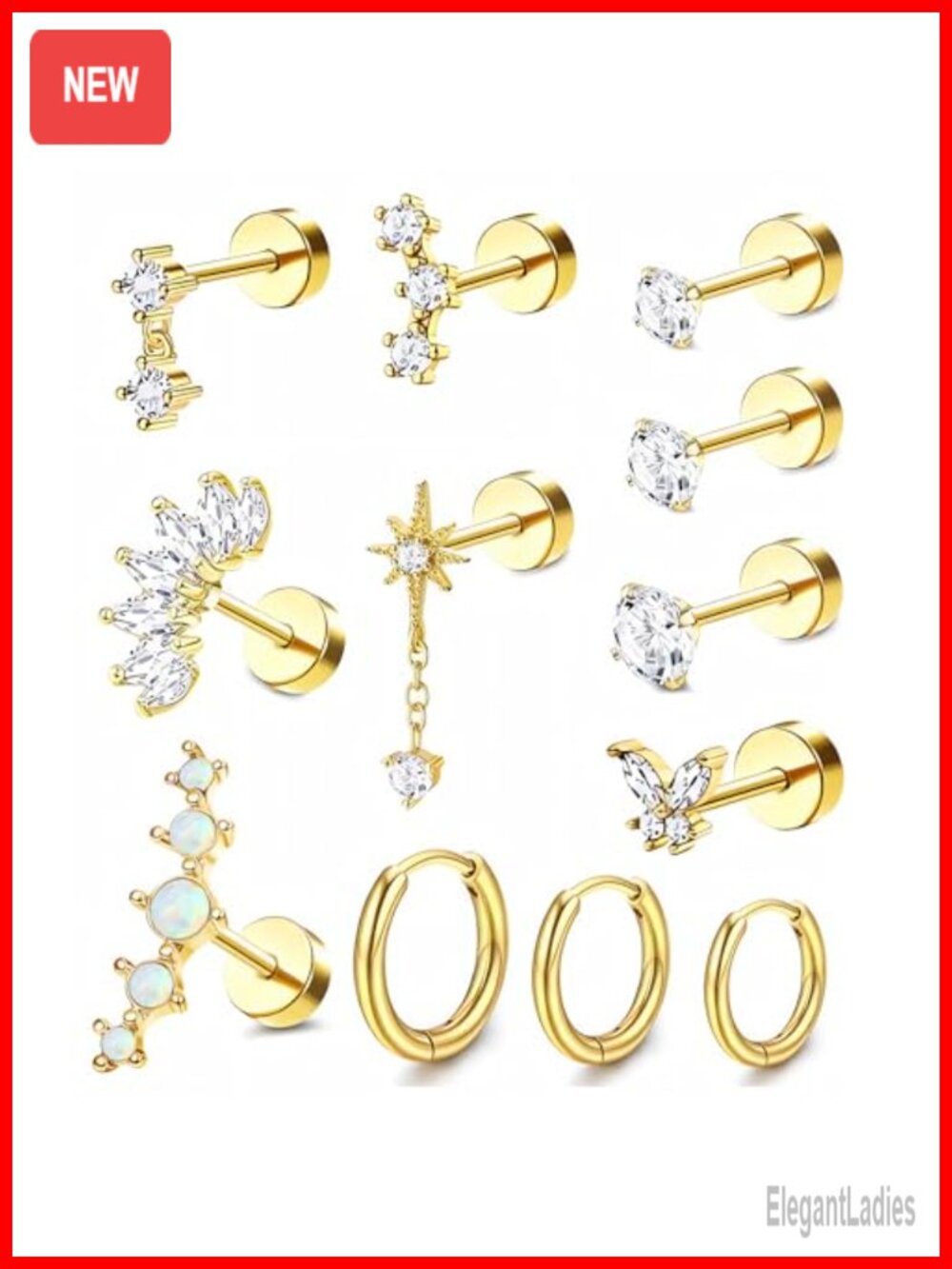 20G Surgical Steel Cartilage Flat Back Stud & Hoop Earrings Set